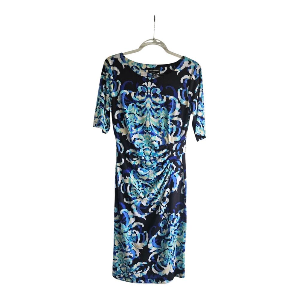 Connected Apparel Dress Size 8 Midi Stretch 1/2 Sleeve Side Ruching Sheath